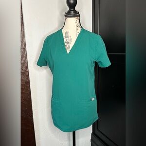 Figs XS Hunter Green Three-Pocket Scrub Top